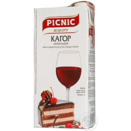 Вино Picnic Кагор Украинский сладкое красное 16% 1л slide 1
