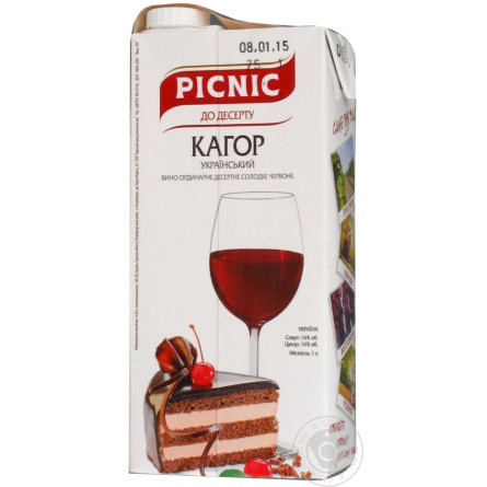 Вино Picnic Кагор Украинский сладкое красное 16% 1л slide 2