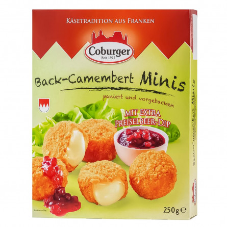 Сырные шарики Coburger Camembert Minis в панировке с клюквенным соусом 45% 250г slide 1