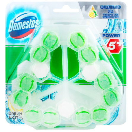 Блок для очищення унітазу Domestos Power 5+ Зелений чай та свіжість лимону slide 1