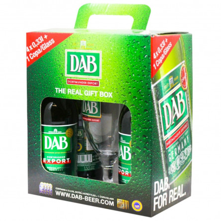 Подарунковий набір Пиво Dab світле фільтроване 5% 0,33л 4шт. + келих 0,25л slide 1