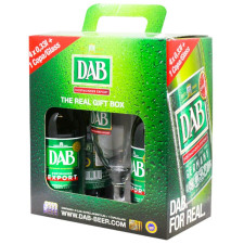 Подарунковий набір Пиво Dab світле фільтроване 5% 0,33л 4шт. + келих 0,25л mini slide 1