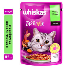 Корм Whiskas Tasty Mix Ягненок и курица с морковью в соусе для взрослых кошек 85г mini slide 1