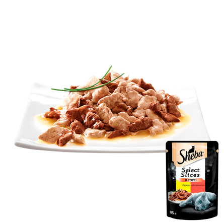 Корм Sheba Select Slices з куркою та яловичиною в соусі для дорослих котів 85г slide 2