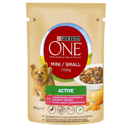 Корм Purina ONE MINI С говядиной, картошкой и морковью в подливке для активных собак мелких пород 100г slide 1