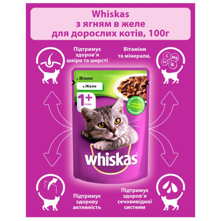 Корм Whiskas с ягненком в желе для взрослых котов 100г slide 4