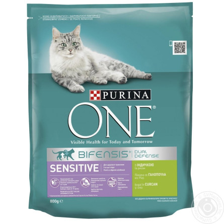 Корм сухий Purina ONE Sensitive З індичкою та рисом для дорослих котів 800г slide 1