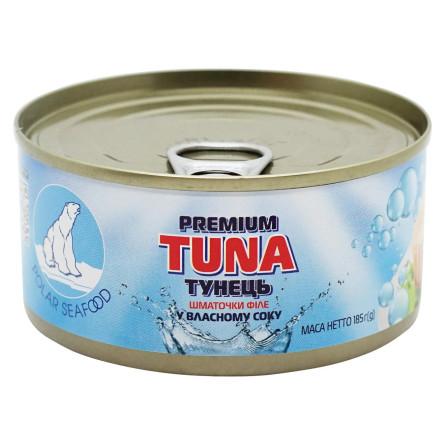 Тунец Premium Tuna кусочки филе в собственном соку 185г slide 1