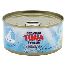 Тунец Premium Tuna кусочки филе в собственном соку 185г mini slide 1