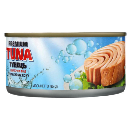 Тунец Premium Tuna кусочки филе в собственном соку 185г slide 2