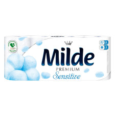 Бумага туалетная Milde Premium Sensitive трехслойная 8шт mini slide 1