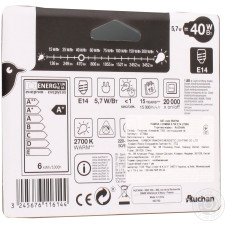 Лампочка Ашан Ledmini 5,7W e14 2700K mini slide 2