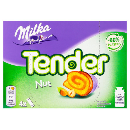 Рулети Milka Tender Nut бісквітні з горіховою начинкою в шоколаді 37г х 4шт slide 1