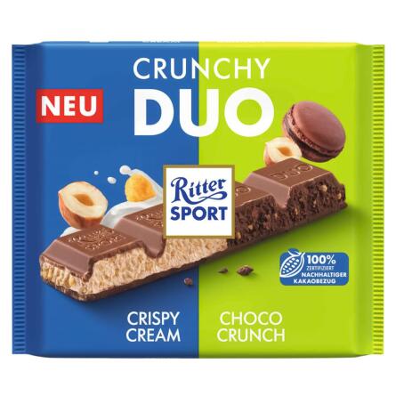 Шоколад молочный Ritter Sport Crunchy Duo с кусочками миндального печенья, фундуком и кукурузными хлопьями 218г slide 1