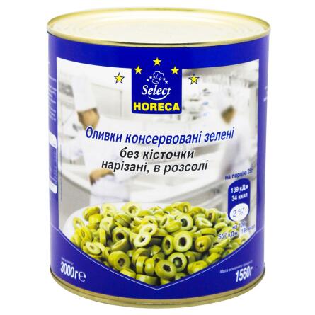 Оливки зелені Horeca Select без кісточок нарізані в розсолі 3кг slide 1