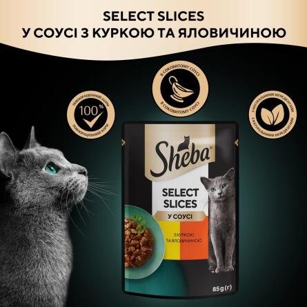 Корм Sheba Select Slices с курицей и говядиной в соусе для взрослых кошек 85г slide 4