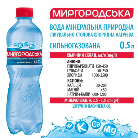Вода мінеральна Миргородська сильногазована 0,5л slide 2