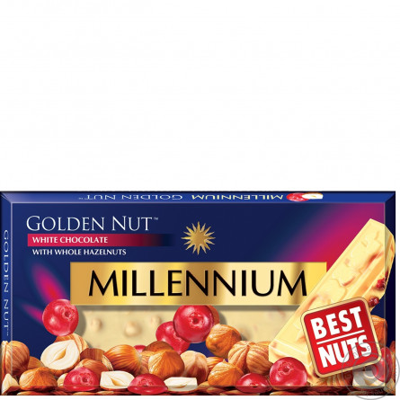Шоколад білий Millennium Golden Nut з цілими лісовими горіхами та журавлиною 100г slide 3
