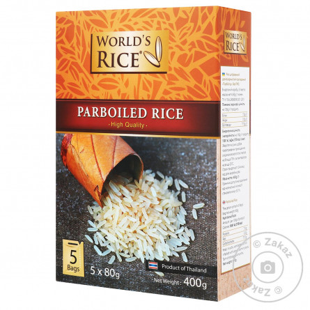 Рис World's Rice длиннозерный шлифованный пропаренный в пакетиках 400г slide 1