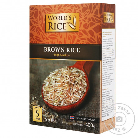 Рис World's Rice довгозернистий нешліфованийв в пакетиках 400г slide 1