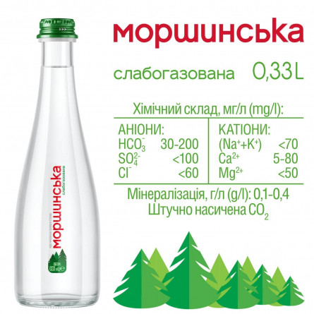 Вода минеральная Моршинская Премиум слабогазированная стекляная бутылка 0,33л slide 2