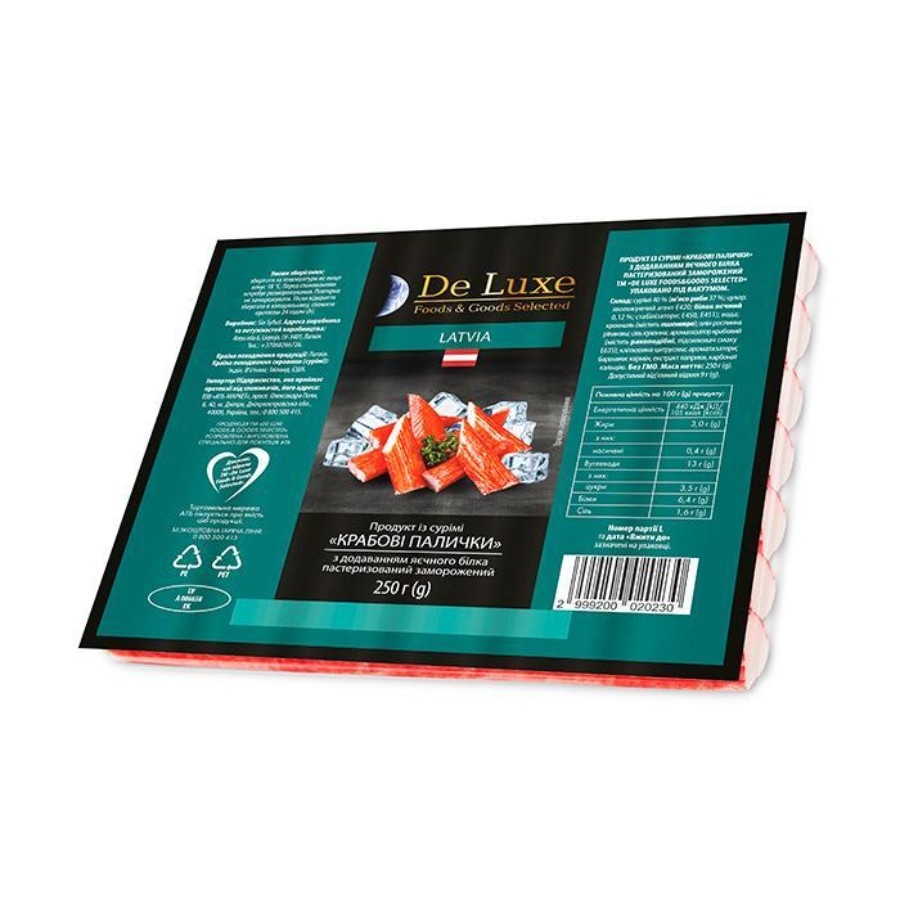 Крабові палички 250 г De Luxe Foods&amp;Goods Selected 40%  заморожені п/етилен, , Латвія 