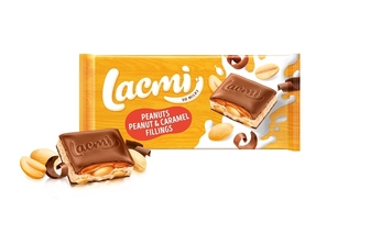 Шоколад 87 г Lacmi молочний з арахісом та карамельно-арахісовою начинкою м/уп 