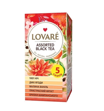 Чай (25 ф/п х 2 г) Lovare чорный асорті 5 смаків 