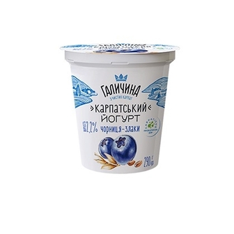 Йогурт 290 г Галичина Чорниця - Злаки 2,2% п/стакан 
