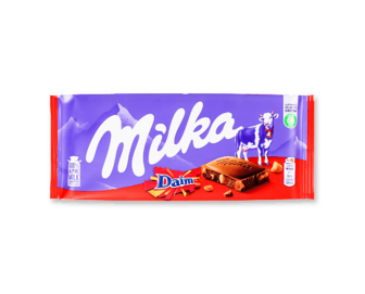 Шоколад молочний Milka зі шматочками карамелі з мигдалем, 100г