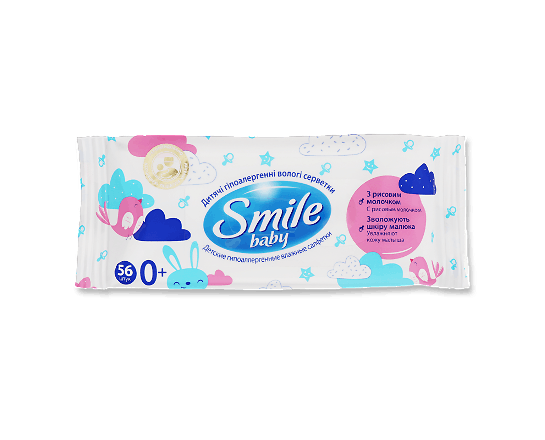 Серветки вологі Smile baby з рисовим молочком, 56шт