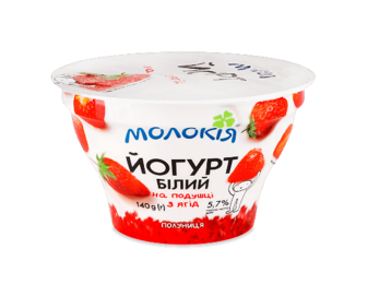 Йогурт «Молокія» білий полуниця на подушці з ягід 5,7%, 140г