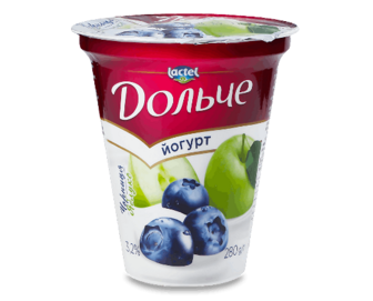 Йогурт «Дольче» з наповнювачем чорниця і яблуко 3,2%, стакан, 280г