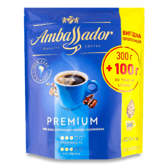 Кава розчинна Ambassador Premium 300 + 100 г 400г