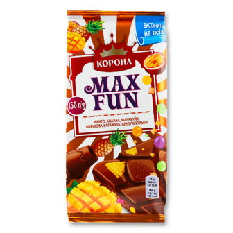 Шоколад молочний «Корона» Max Fun манго-ананас-маракуя 150г