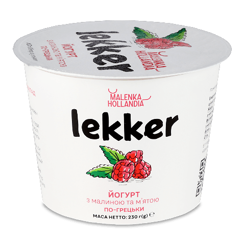 Йогурт Lekker з малиною та м&#039;ятою по-грецьки 3% 230г