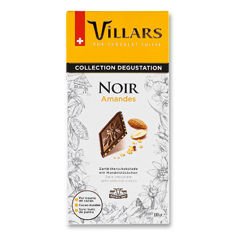 Шоколад чорний Villars з карамелізованим мигдалем 100г