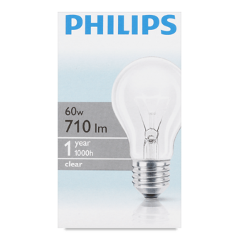Лампа Philips 60W А60 звичайна E27 шт