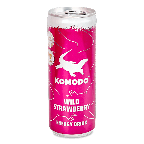 Напій енергетичний Komodo Wild Strawberry газований з/б 0,25л