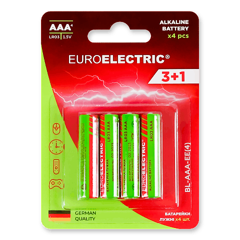 Батарейки лужні Euroelectric  ААА 1.5V LR03 4 шт./уп. 4шт