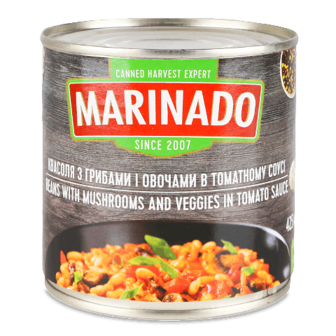 Квасоля Marinado з грибами та овочами в соусі 410г