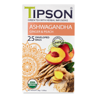 Суміш трав'яна Tipson ашваганда-імбир-персик органічна 25*1,2г