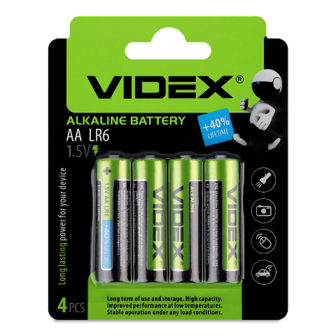 Батарейка лужна Videx AA LR6 4шт/уп