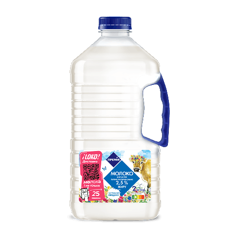 Молоко пастеризоване «Премія»® LOKO питне 2,5% бут 2000г