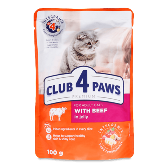 Корм для котів Club 4 Paws Premium з яловичиною в желе 100г