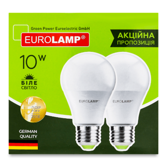 Лампа Eurolamp LED ЕКО А60 10W 4000K E27 1+1 2шт