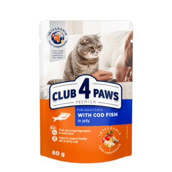 Корм для котів Club 4 Paws Premium з тріскою в желе 80г