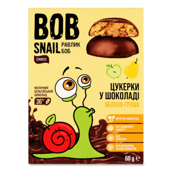 Цукерки Bob Snail яблучно-грушеві в бельгійському молочному шоколаді 60г