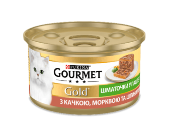 Корм для котів Gourmet Gold качка-морква-шпинат шматочки в паштеті 85г