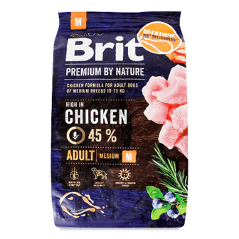 Корм для дорослих собак Brit Premium «Едалт» M курка сухий 3кг